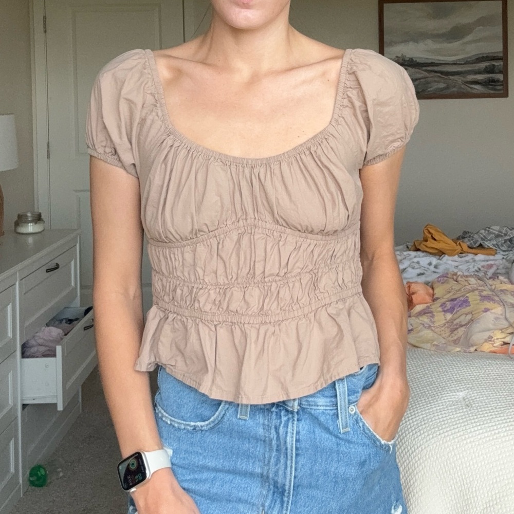 Chic Tan Blouse with Elegant Design
